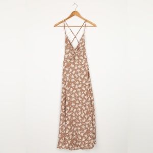 Lulu’s Picturesque Moments Brown Floral Print Strappy Maxi Dress - Small